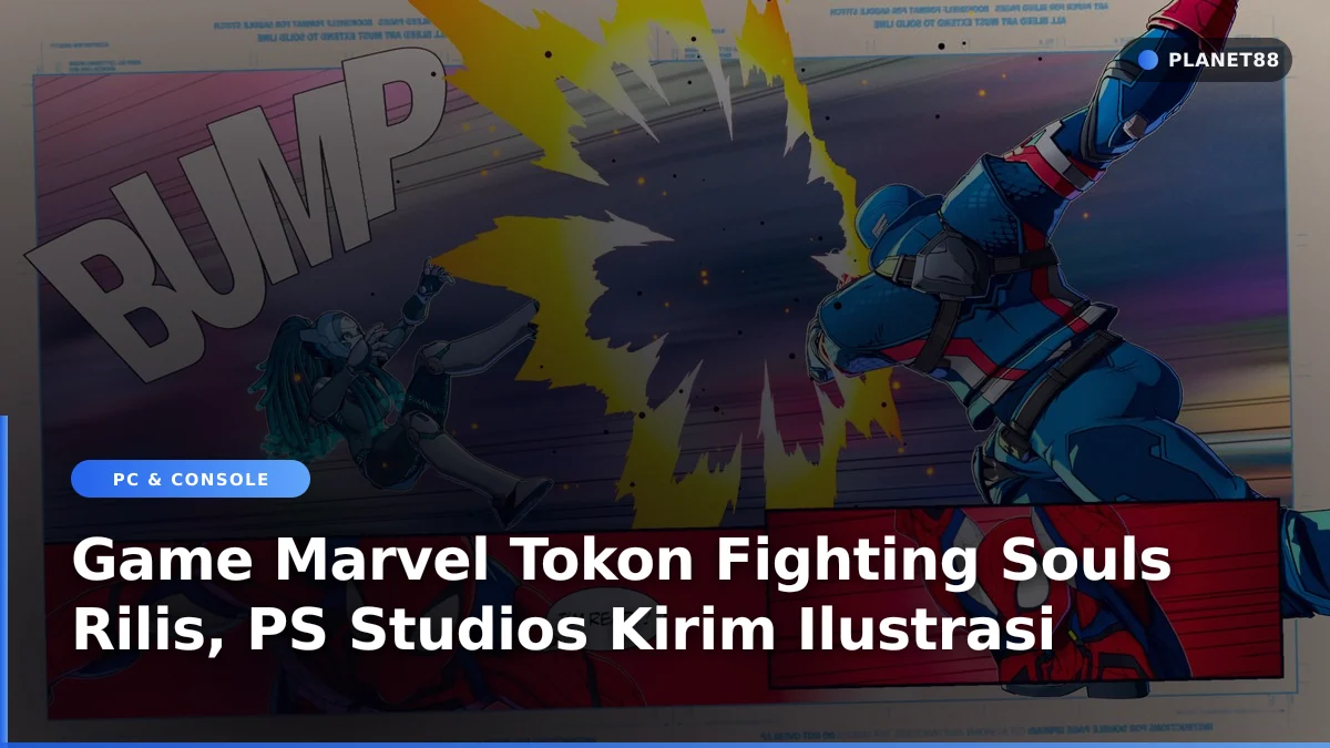 Ilustrasi suasana permainan fighting superhero pada konsol PS5 dan PC