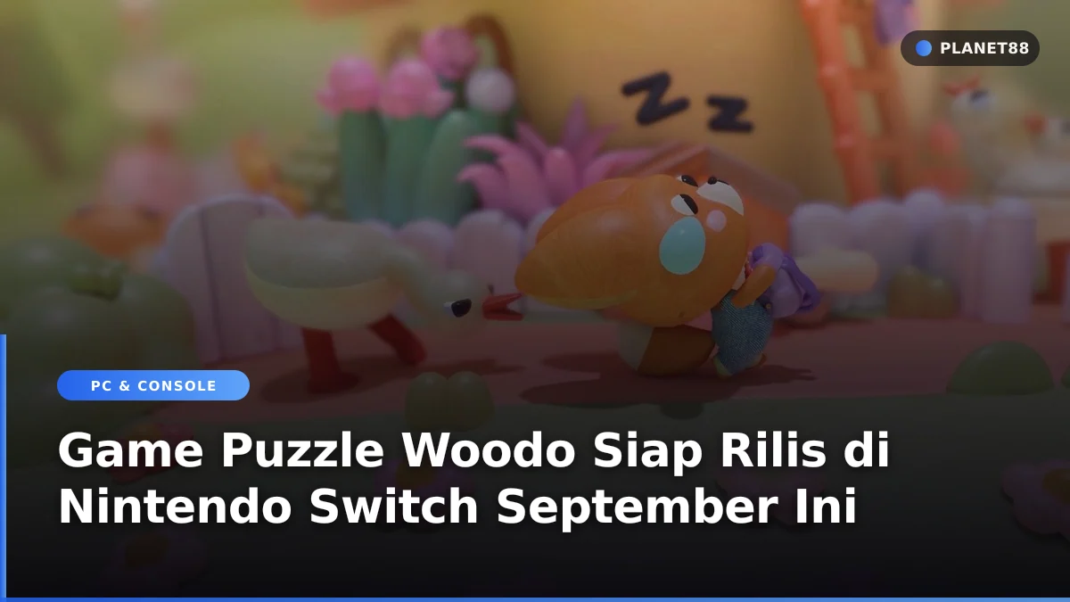 Tampilan visual teka-teki 3D berbahan kayu dari game Woodo