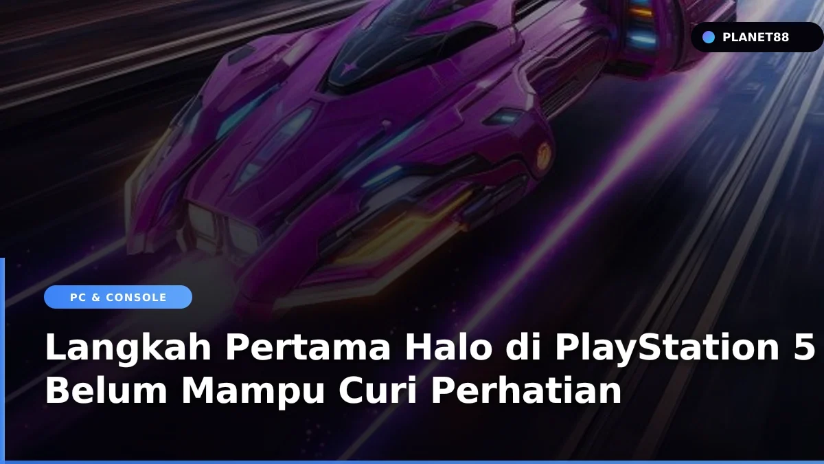 Patung Master Chief berdampingan dengan konsol PlayStation 5