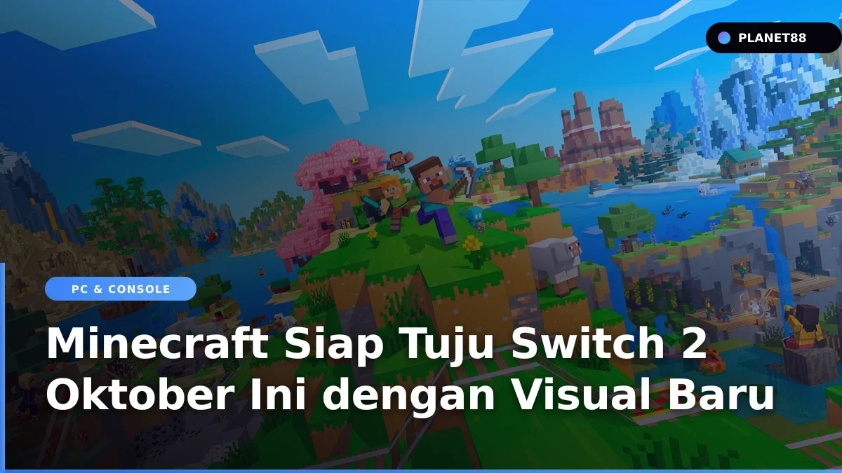 Tampilan game Minecraft dengan grafik yang ditingkatkan di konsol genggam