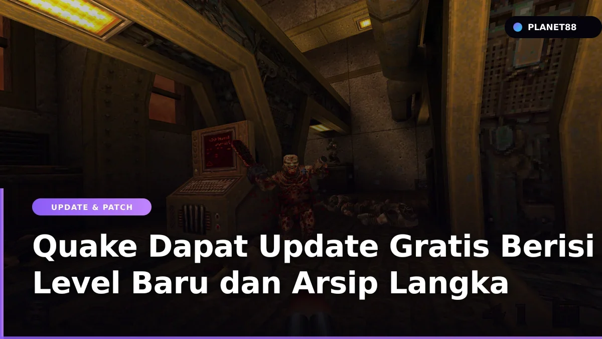 Tampilan gameplay arena tembak-menembak dalam game klasik Quake