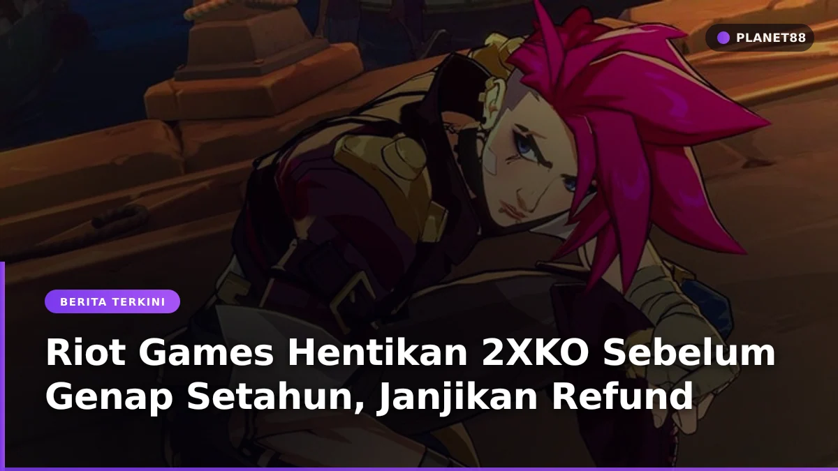Panggung kompetisi game fighting dengan layar besar di latar belakang