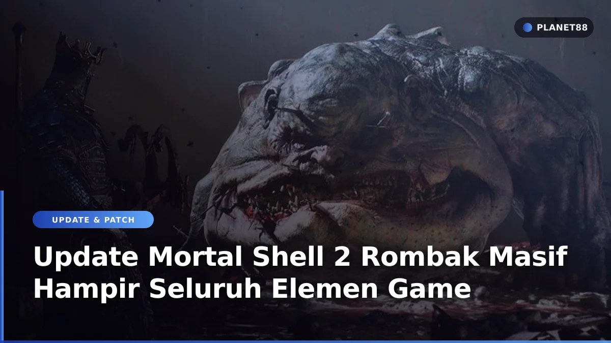 Karakter ksatria dalam balutan zirah besi di dalam game Mortal Shell 2